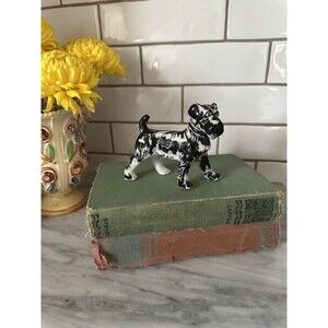 Vintage Japan Ceramic Scottish Terrier Dog Black White Schnauzer 4” Scottie